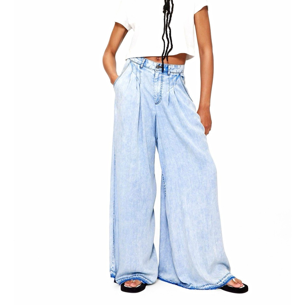 GAPStudio by Zac Posen High Rise Draped Wide Leg Jeans 26R Light Indigo